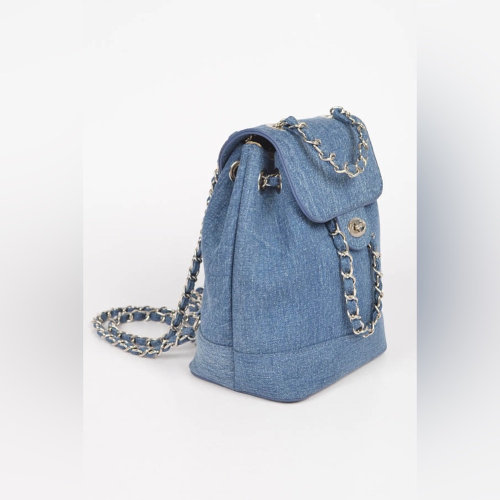 Denim Chain Drawstring Mini Backpack - Picture 4 of 6